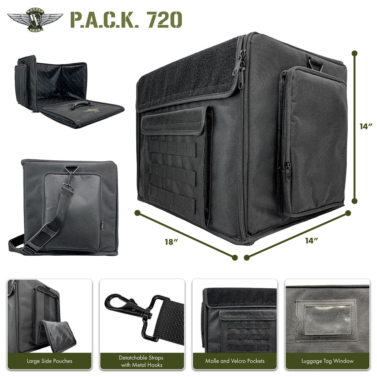 P.A.C.K. 720 Molle with Magna Rack Sliders Load Out Supplies Battle Foam