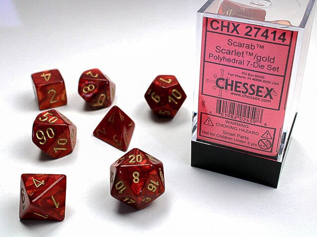 Scarab® Polyhedral Scarlet™/gold 7-Die Set Dice CHESSEX
