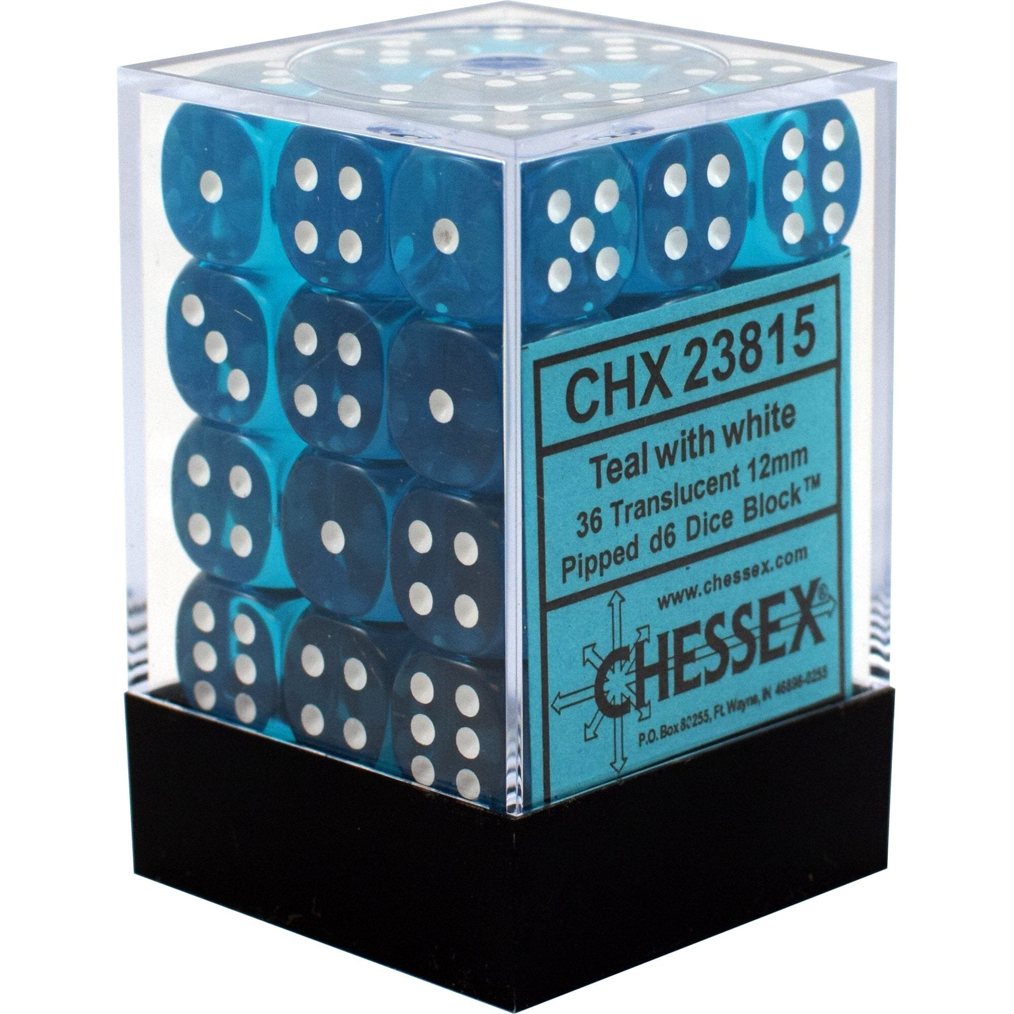 Translucent 12mm d6 Teal/white Dice Block Dice CHESSEX