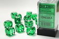 Translucent 16mm d6 Green/white Dice Block™ (12 dice) Dice Sets & Games CHESSEX