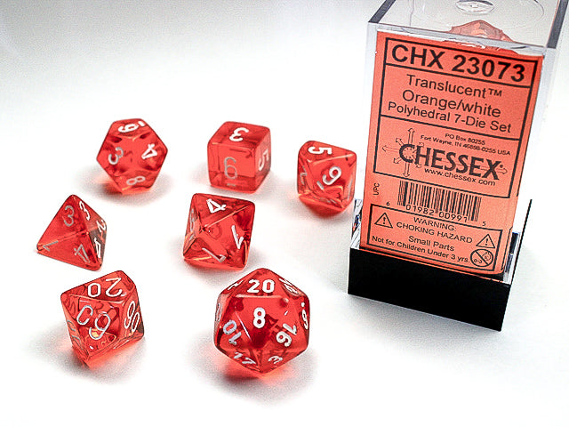 Translucent Polyhedral Orange/white 7-Die Set Dice Sets & Games CHESSEX