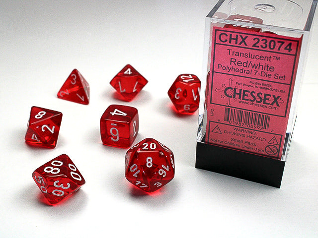 Translucent Polyhedral Red/white 7-Die Set Dice Sets & Games CHESSEX