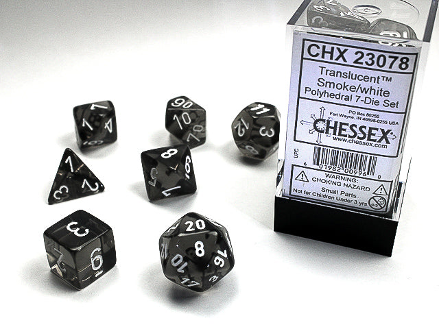 Translucent Polyhedral Smoke/white 7-Die Set Dice Sets & Games CHESSEX