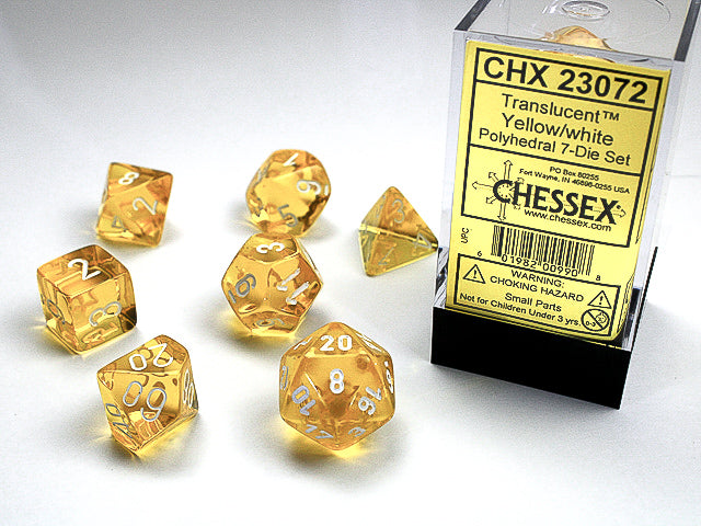 Translucent Polyhedral Yellow/white 7-Die Set Dice Sets & Games CHESSEX