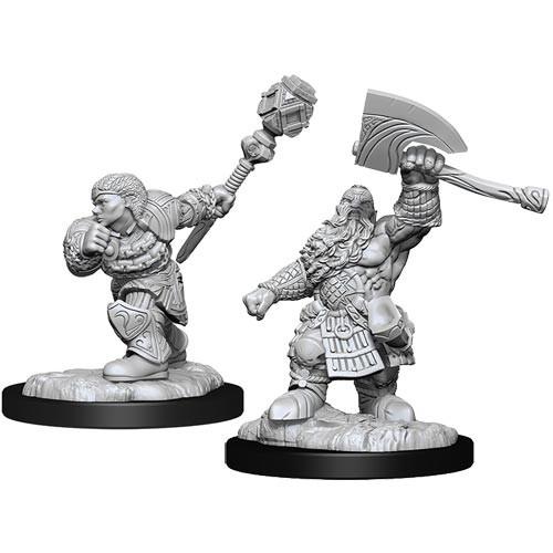 Unpainted Magic Miniatures: Dwarf Fighter & Dwarf Cleric Miniatures Wizkids