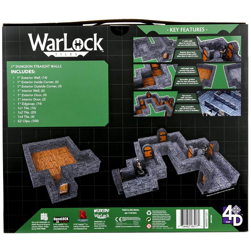 Warlock Tiles: Expansion Pack - 1" Dungeon Straight Walls Miniatures Wizkids 